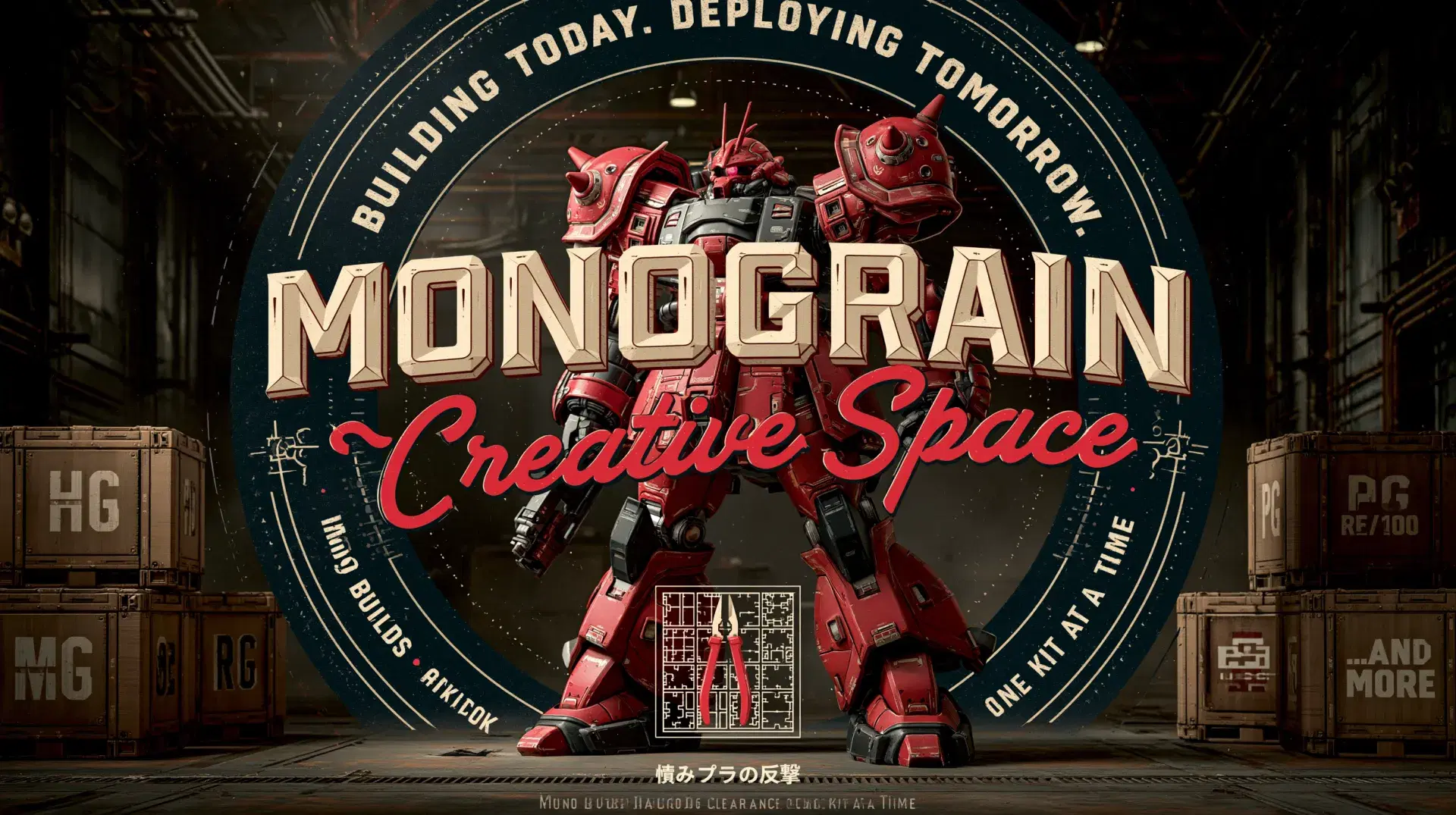 MONOGRAIN 'Creative Space' red mech poster — landscape