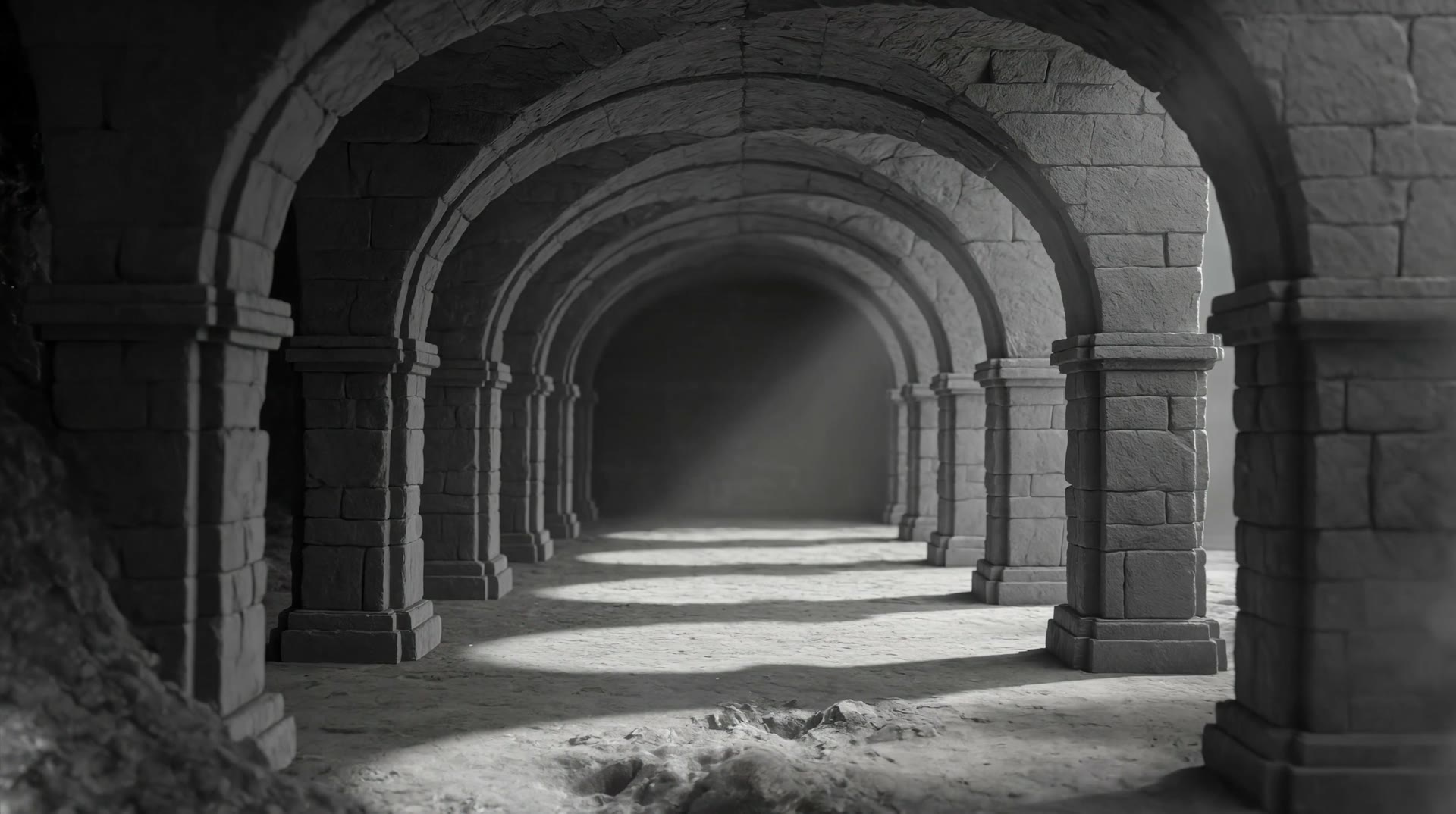 The plan, built: the same vaults, oculi and stairs realised in stone